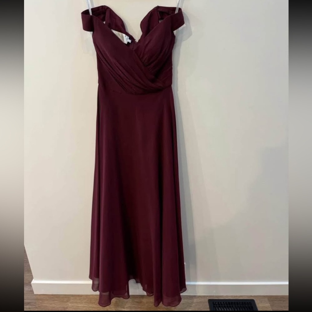 David's Bridal Strapless Burgundy Dress
